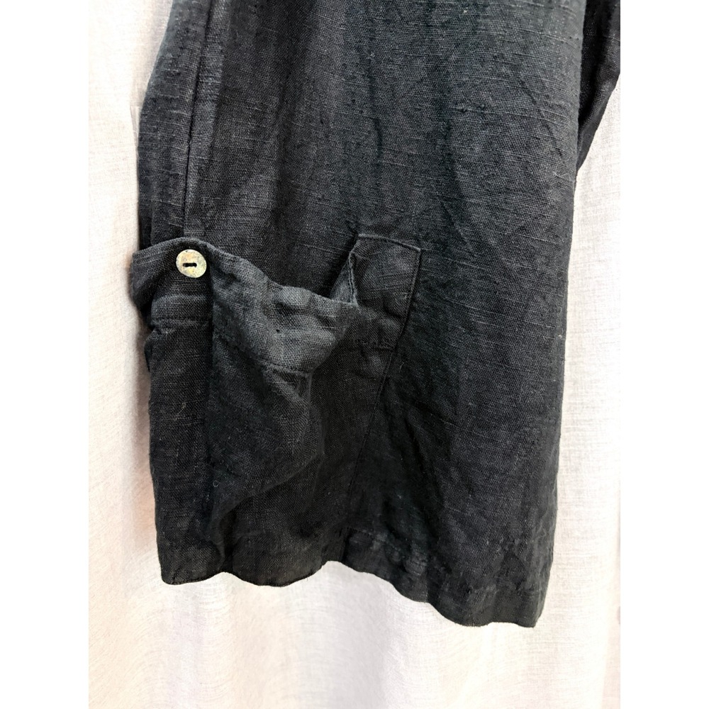 Bryn Walker Black Linen Wide Leg Cropped Pants Ankle Pockets Button Detail L USA - Picture 9 of 15